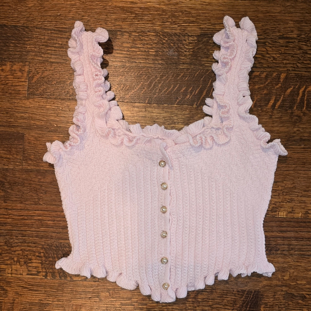 Ruffled Baby Pink Button-Up Top Size Large